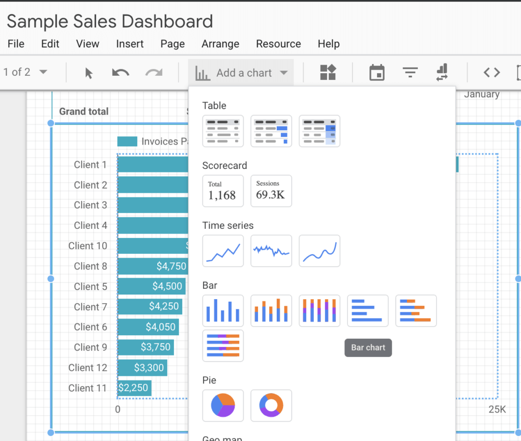 Create bar chart in Google Sheets