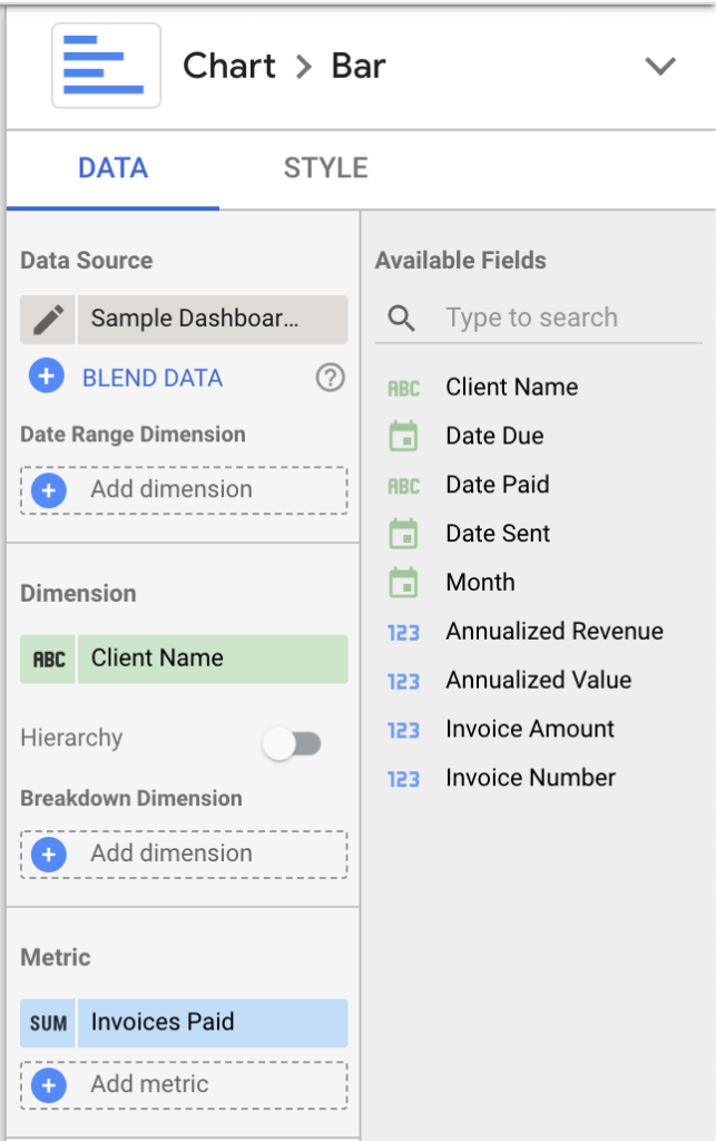 Configure Google Data Studio chart settings