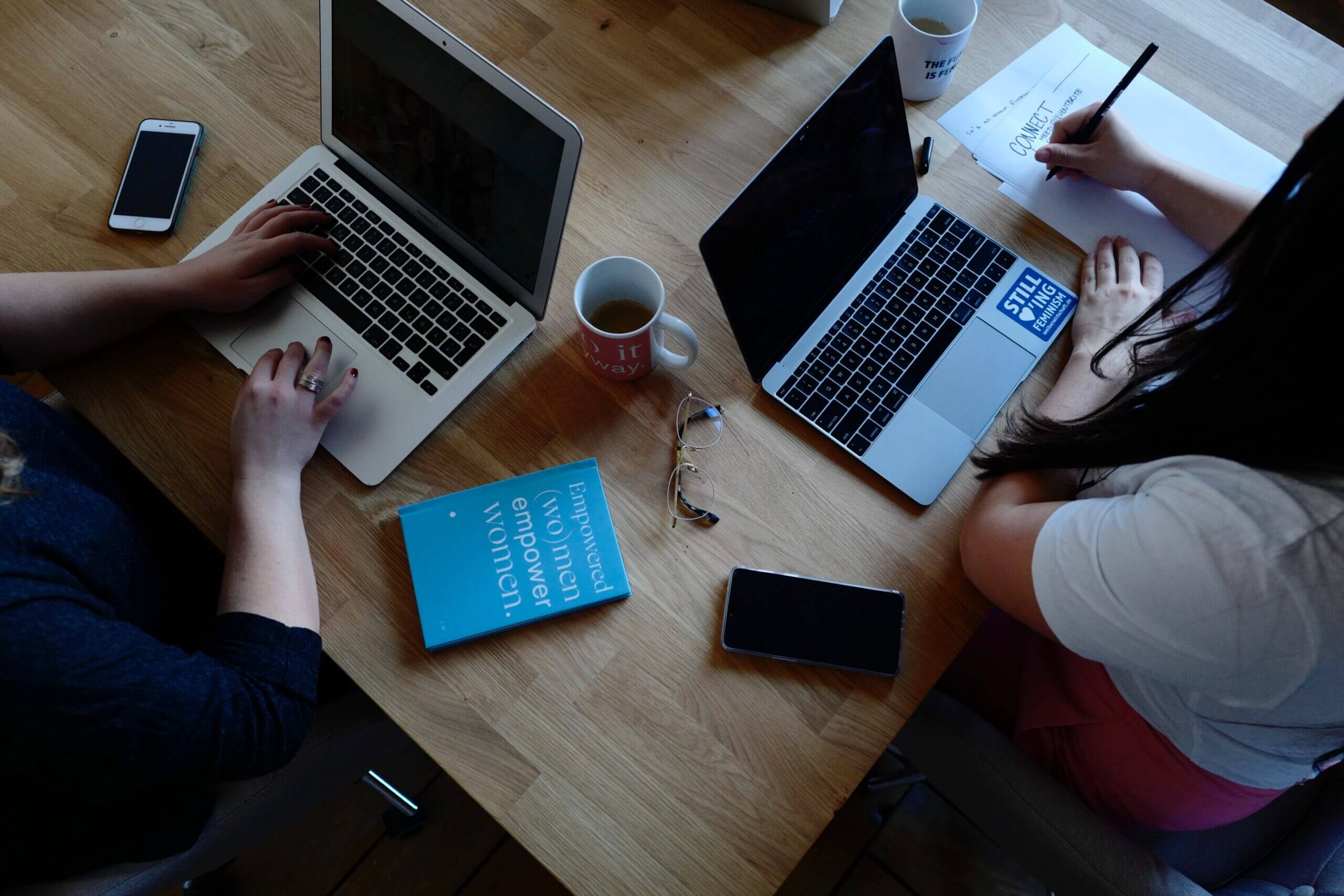 Workspace with laptops and accessories