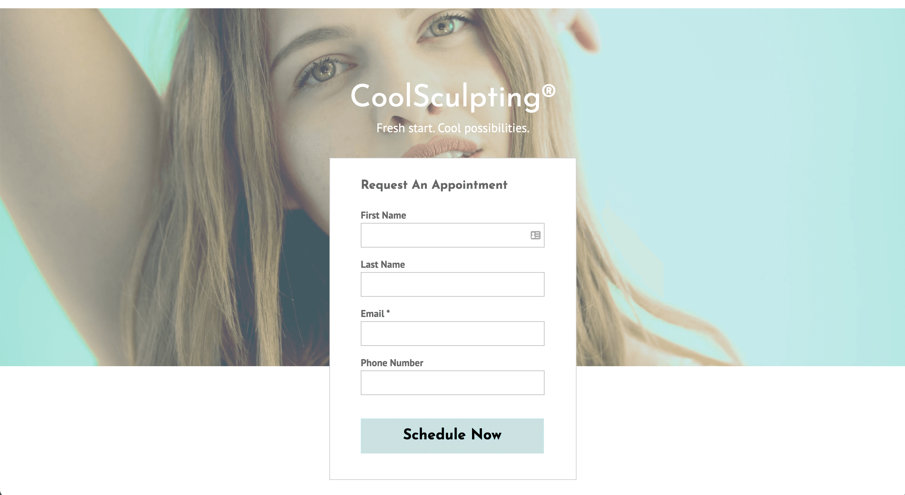 Med Spa landing page with appointment request form
